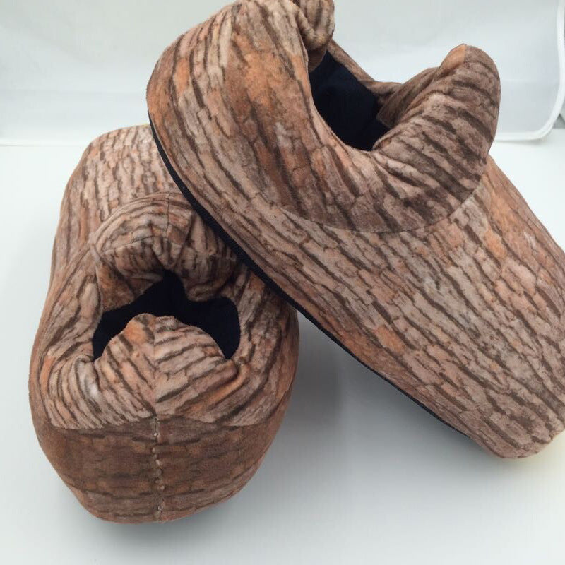 Winter Couple's Warm Wood Grain Cotton Slippers